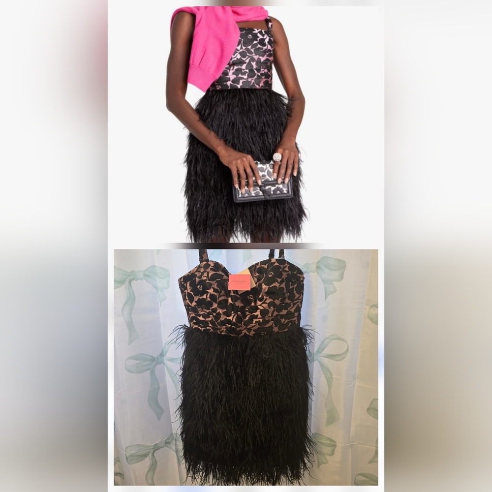 NWT $998 Kate Spade Dark Fairy Black Feather Whimsygoth Romantic Cocktail Dress